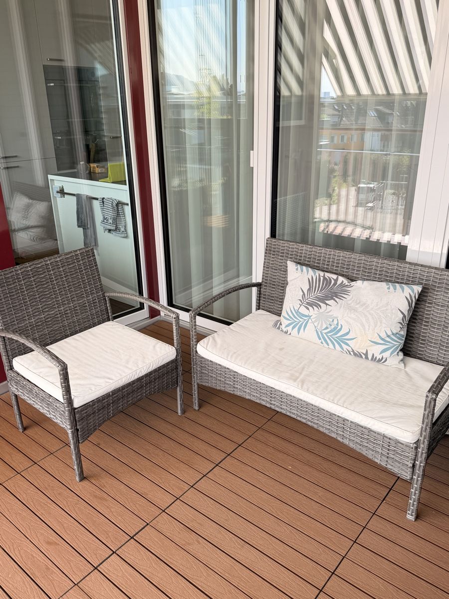 Poltrone: Balkon-Set Rattanoptik grau mit Polstern – Usato da Oberengstringen venduto da SaGi19