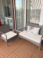 Balkon-Set Rattanoptik grau mit Polstern