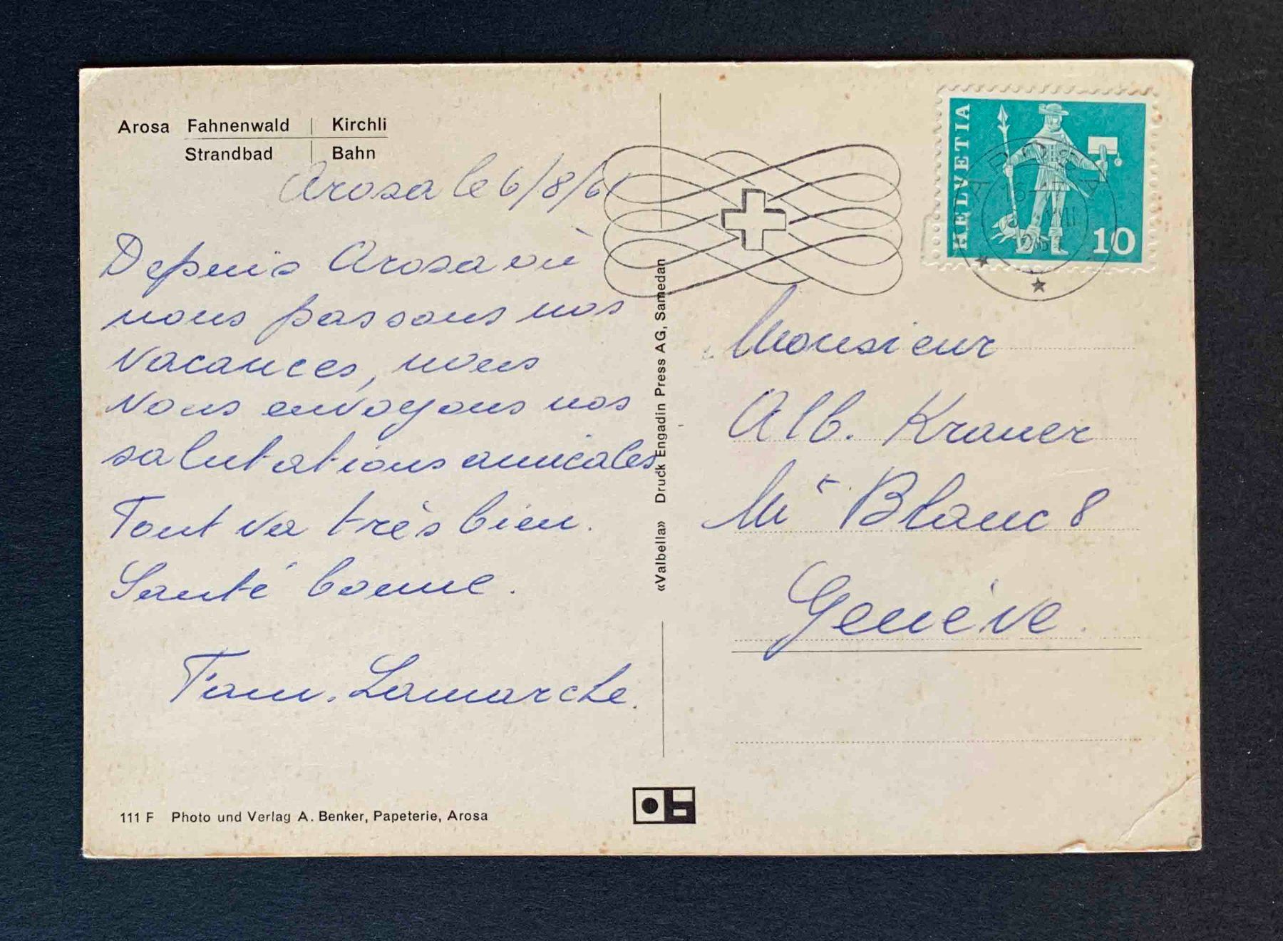 Cartoline postali: AK Arosa Fahnenwald Kirchli Strandbad Bahn – Usato da Goldau venduto da artelier1 1