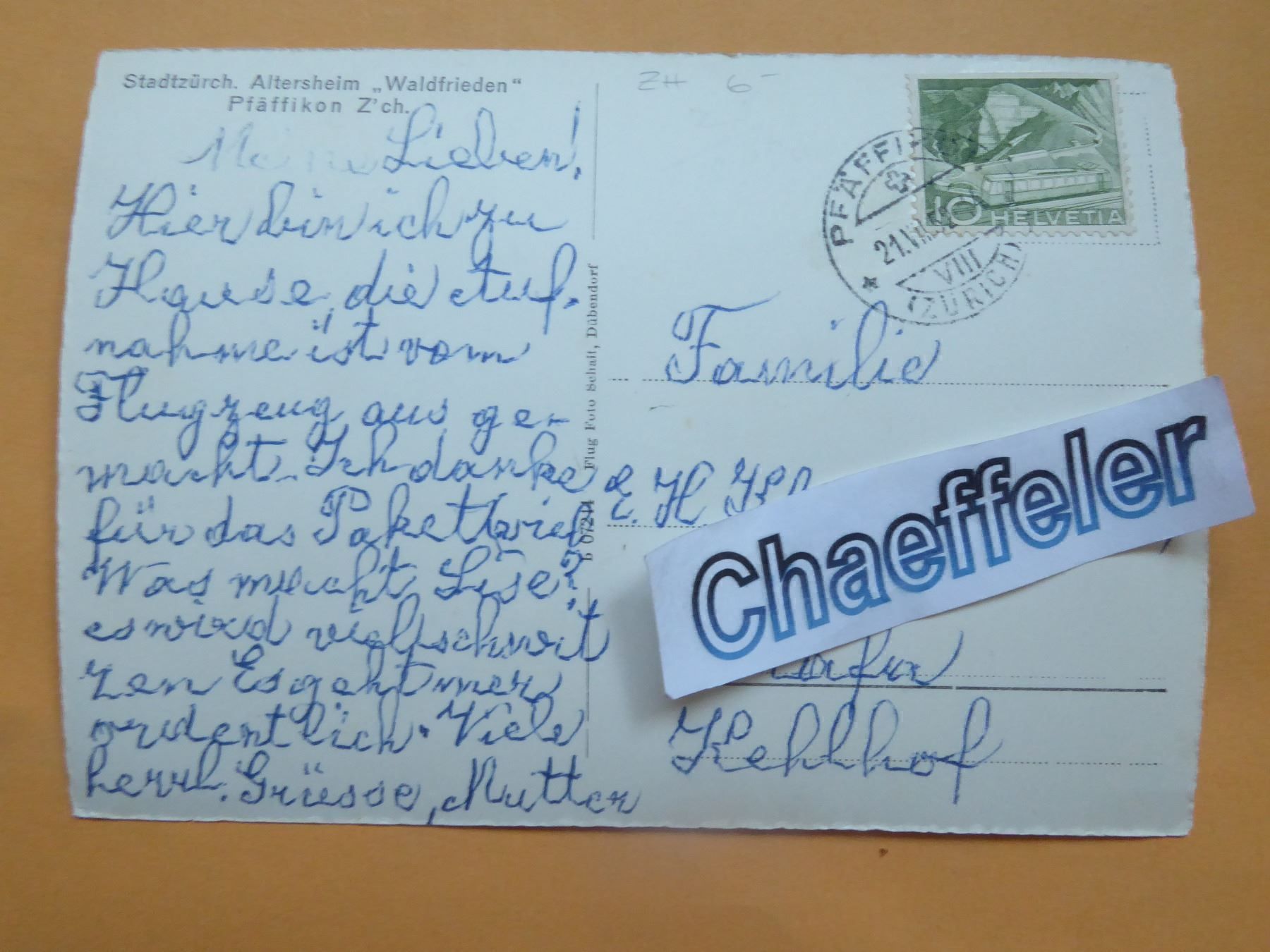 Cartoline postali: 1952 Stadtzürch. Altersheim "Waldfrieden" – Usato da Zürich venduto da Chaeffeler 1