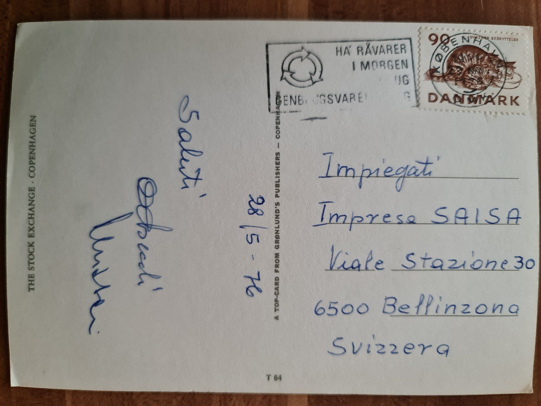 Cartoline postali: Ansichtskarte Kopenhagen Dänemark 1976 – Usato da Dintikon venduto da Vexi 1