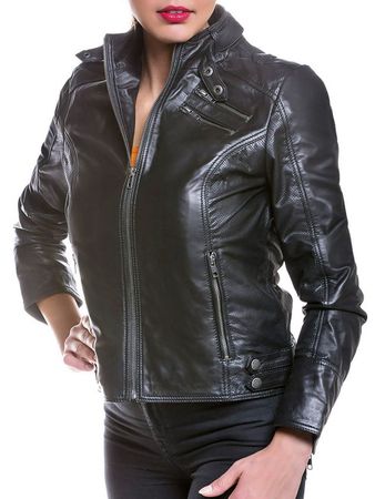 Schwarze sportliche Lederjacke Lammnappa Leder  Gr. 36 NEU