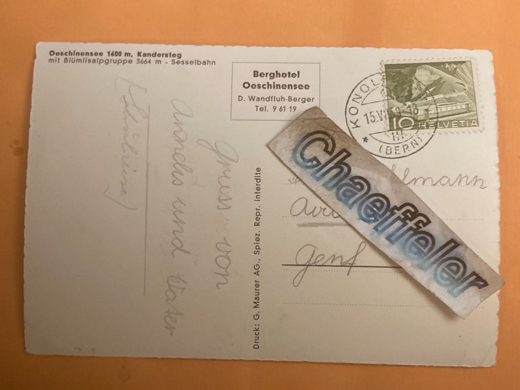 Cartes postales: 1958 Oeschinensee, Kandersteg. – D'occasion à Zürich par Chaeffeler 1