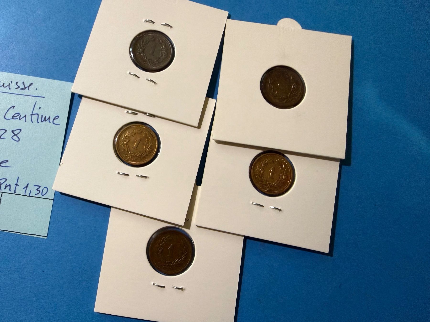 Alle Münzen: SUISSE : 5 X 1 CENTIME 1928 _ SUPERBE – Gebraucht aus genève von GEnumist 2