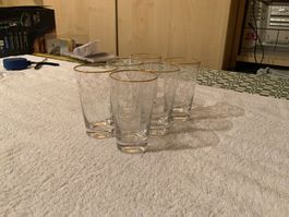 6er Set Vintage Trinkgläser mit Goldrand, Top Zustand!