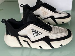 PRADA Stretch Schwarz Weiss Gummi Neoprene  Low Sneaker 36.5