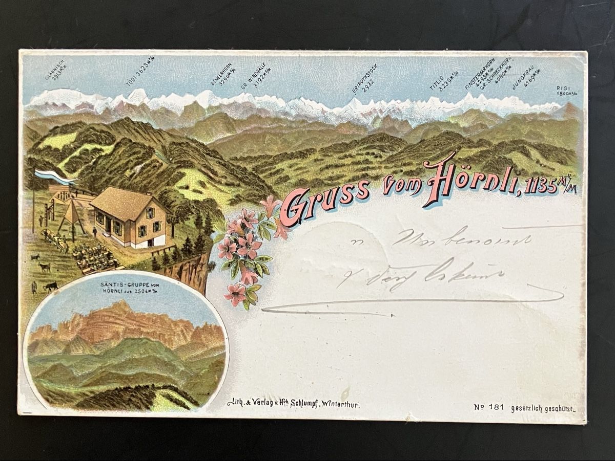 Cartoline postali: Litho- Postkarte Gruss vom Hörnli, 1898 – Usato da Bauma venduto da Baumer71