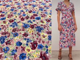 Italienischer Leinen Stoff 1.50x1.50m Fiori rosa-blu-giallo