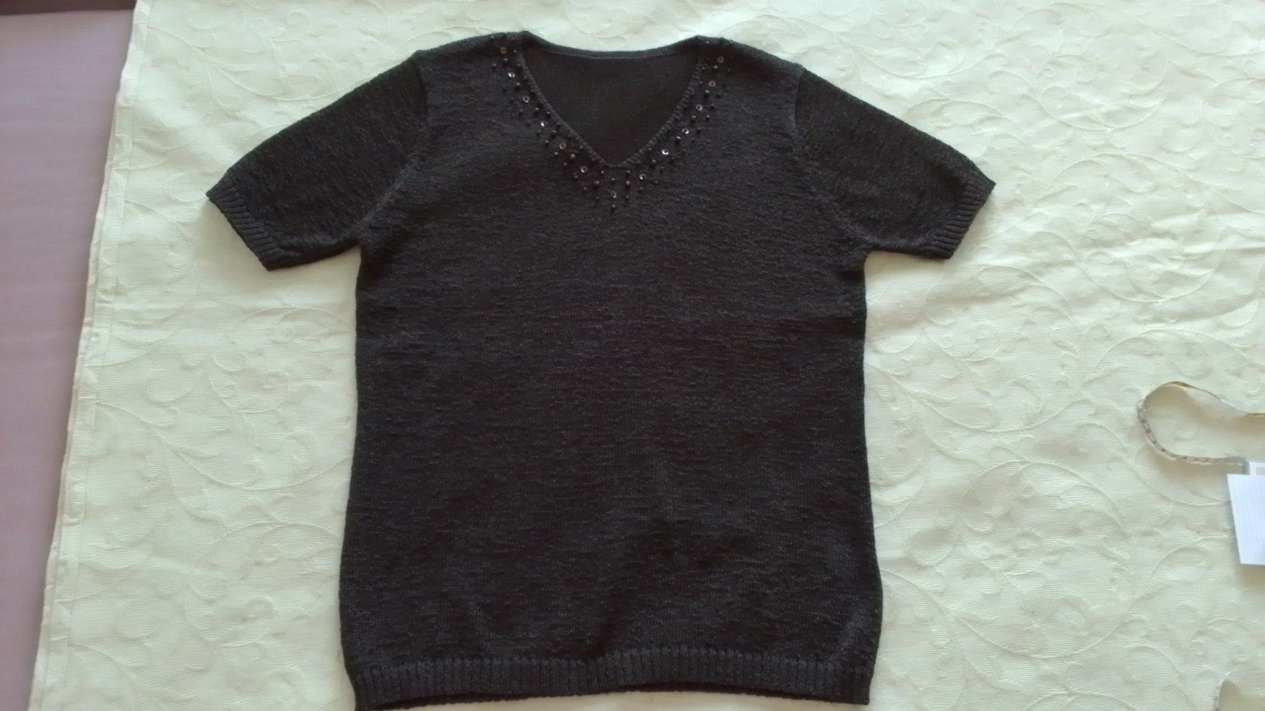T-shirt: Strickshirt Kurzarmpulli L Braun Top – Usato da St.Gallen venduto da LaMiSa