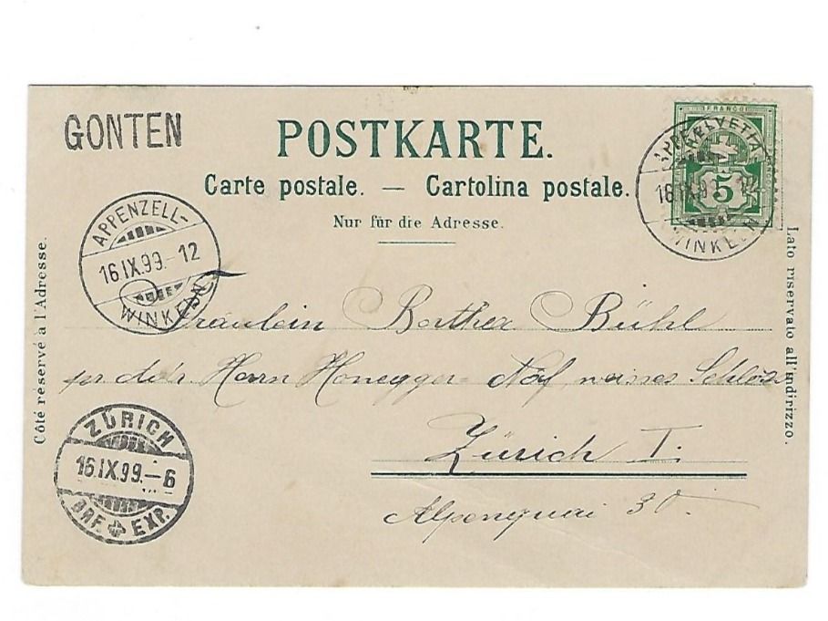 Cartoline postali: CH, Ansichtskarte Bad Gonten, Appenzell 16.9.1899 – Usato da Hinteregg venduto da McCharly01 1