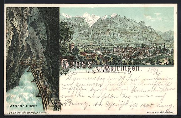 Cartoline postali: Litho Meiringen, Generalansicht, in der  – Usato da Berlin venduto da bartko-reher