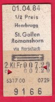 KARTON BILLETT, HEERBRUGG - ROMANSHORN, 2.KLASSE, RETOUR, HA