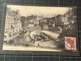 Lausanne - Perspective du Grand Pont, Pferdekutschen! 1909