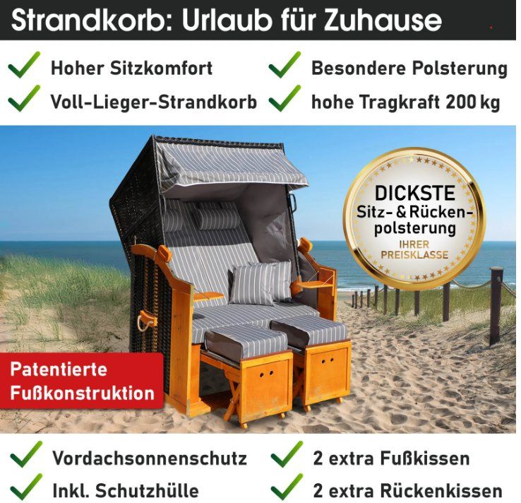 Liegen & Liegestühle: PREMIUM Strandkorb - GESTREIFT Anthrazit/GRAU/WEISS – Neu und originalverpackt aus Wallenwil von toesstal-vertrieb 7