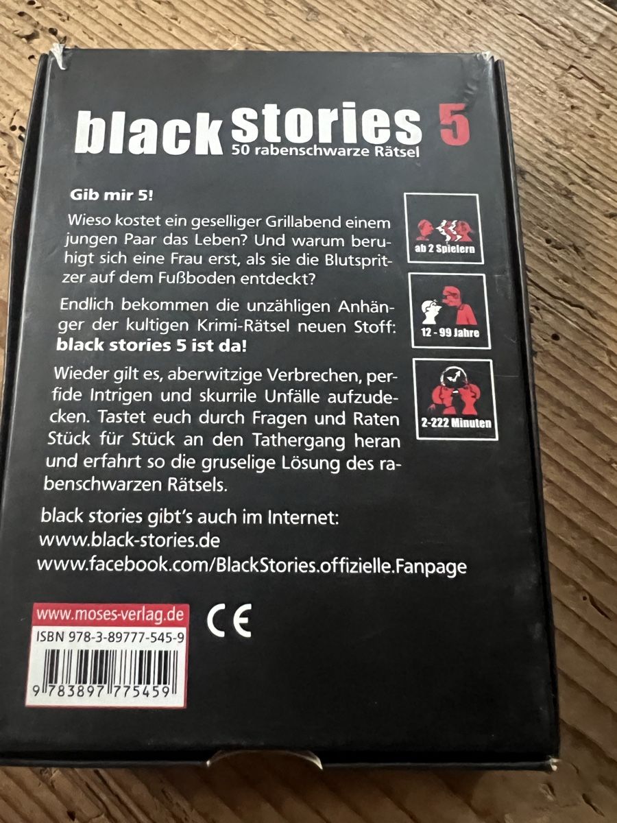 Spiele: Black Stories 5: 50 rabenschwarze Rätsel – Gebraucht aus Wohlenschwil von SmokyAnnie 2