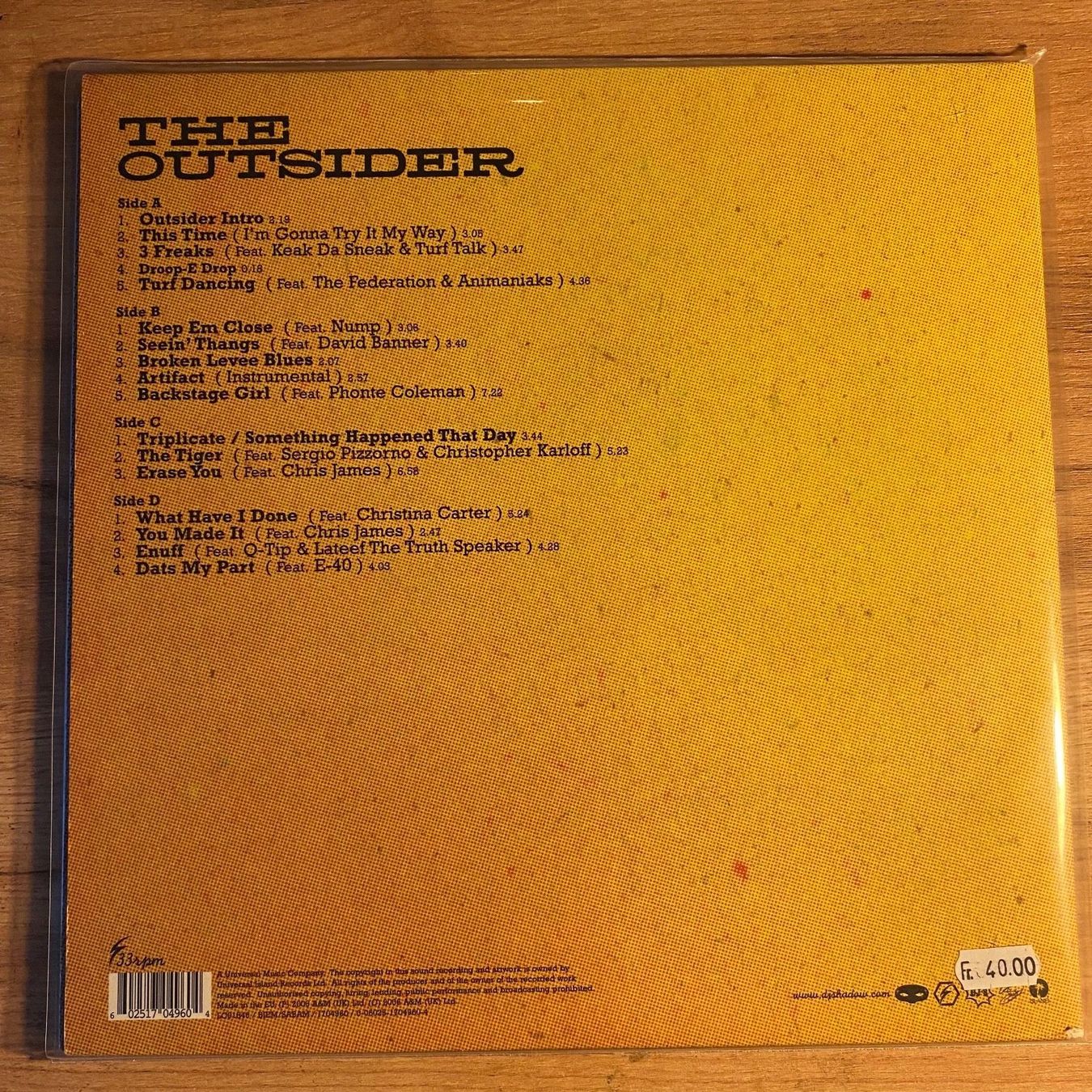 Dischi in vinile: DJ SHADOW - The Outsider / OG EU 2006 VG++/NM.DLP – Nuovo (secondo la descrizione) da Gals venduto da Diskopatshop 1