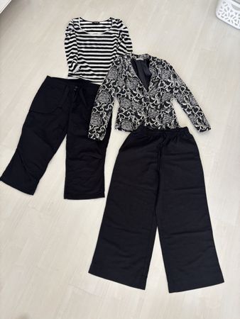 Damenkleidung Damen-Blazer Hose gestreiftes Oberteil schwarz