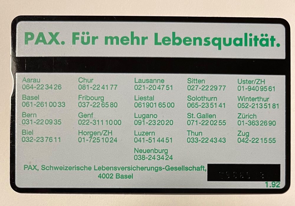 Cartes de téléphone: PAX Versicherungen Taxcard - p-taxcard 5.- – D'occasion à Altdorf UR par Mini037 1