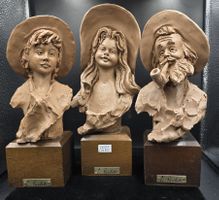 3 Terrakotta Skulpturen auf Holzsockel von L.Paoletti