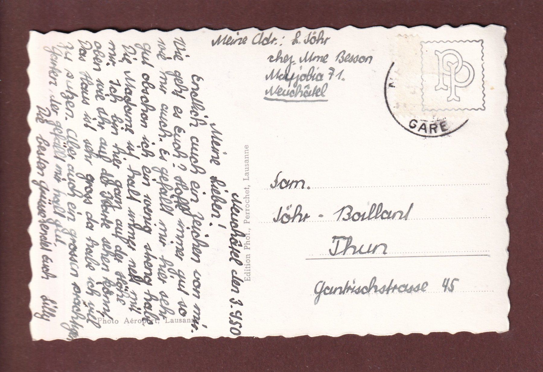 Cartoline postali: NEUCHÂTEL vu d'avion - 1950 – Usato da Pully venduto da nicecards 1