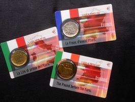 Münzenkarten Italia 200L/Ireland 20PFrance 1F
