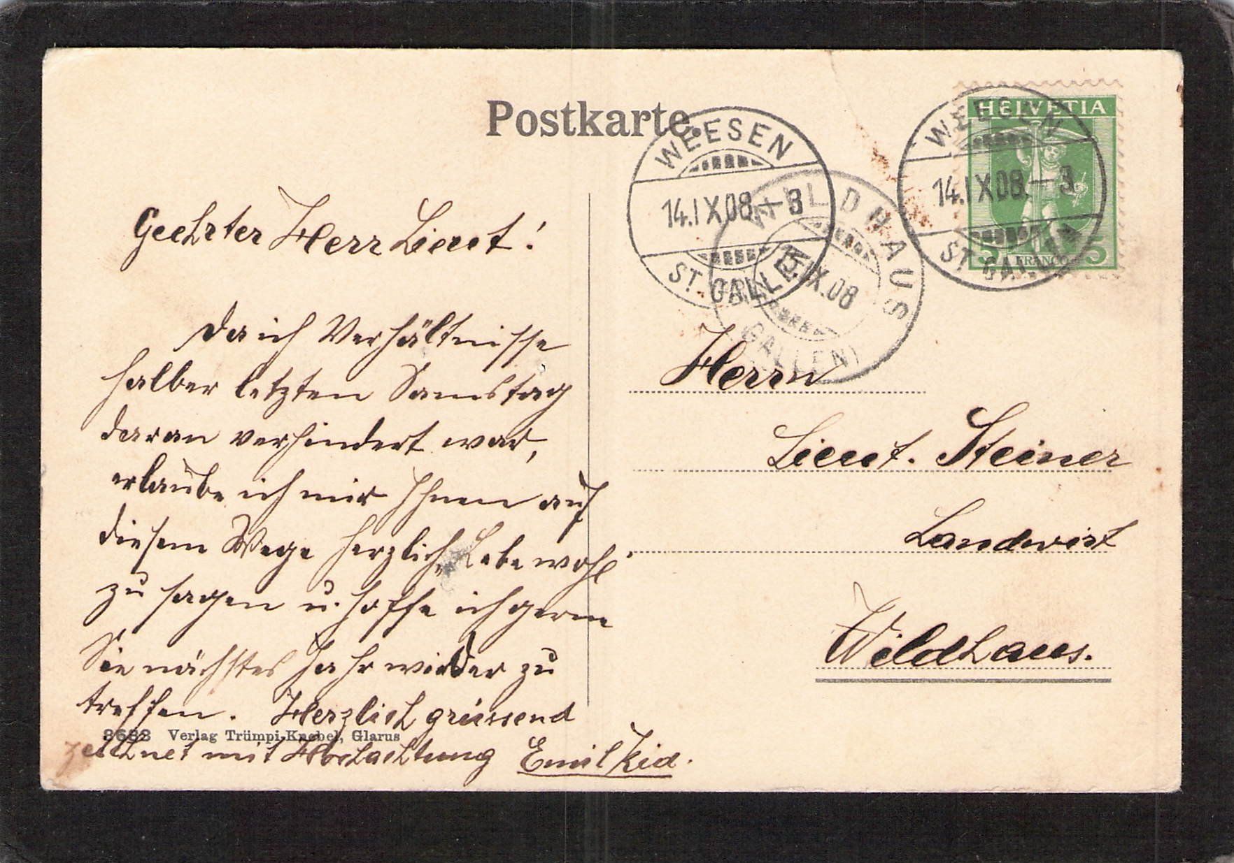 Cartoline postali: Weesen SG , gel. 1908 – Usato da Reichenburg venduto da Pipo-67 1