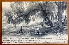Genève - Bords du Rhône, Sentier des Saules - Animée 1903
