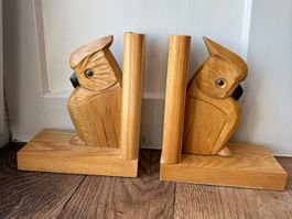 Vintage Holz Eulen Buchstützen, 2er Set