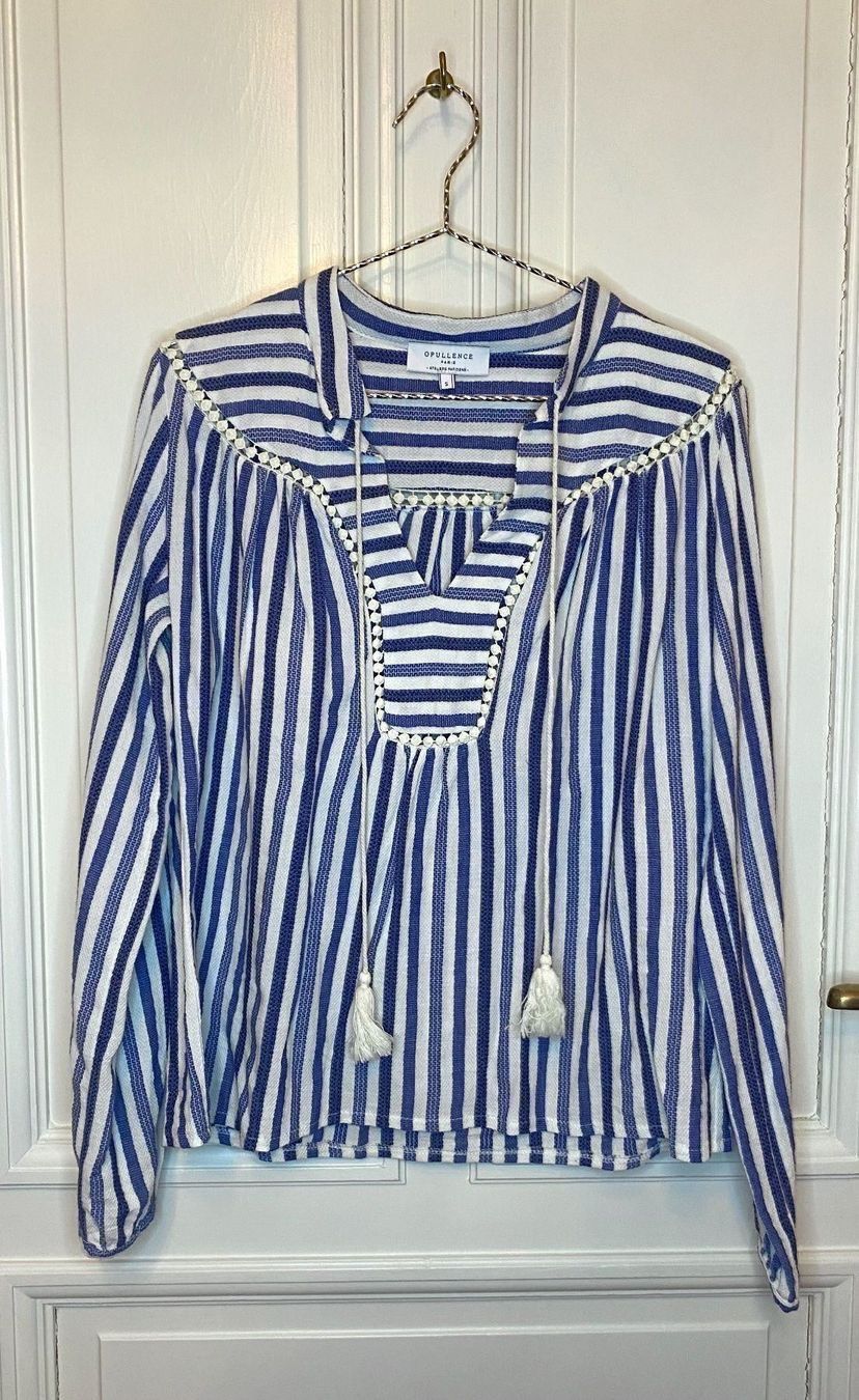 Top: blouse rayée bleu et blanc Opulence – Usato da Carouge GE venduto da adm_ph7g