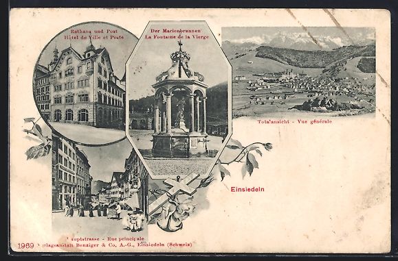 Cartoline postali: Einsiedeln, Rathaus und Post, Marienbrun – Usato da Berlin venduto da bartko-reher