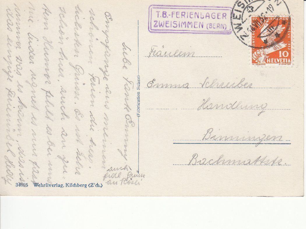 Ansichtskarten: Zweisimmen 1932, ST T.B.-Ferienlager – Gebraucht aus Bürglen TG von StampGraf 1