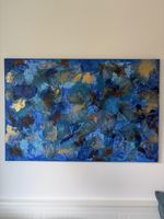 Abstract Painting Blue Gold Tones Canvas Art