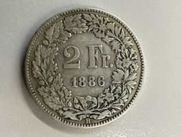 2 Fr. Silber Schweiz 1886 ss