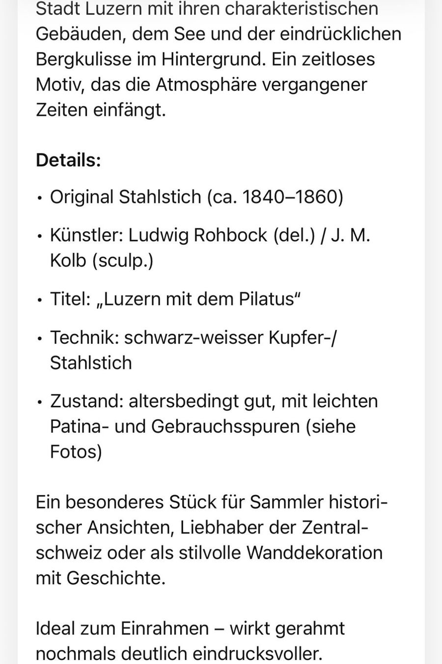 Foto & Immagini: Original Stahlstich Luzern – Usato da Grafenort venduto da Solar11 1