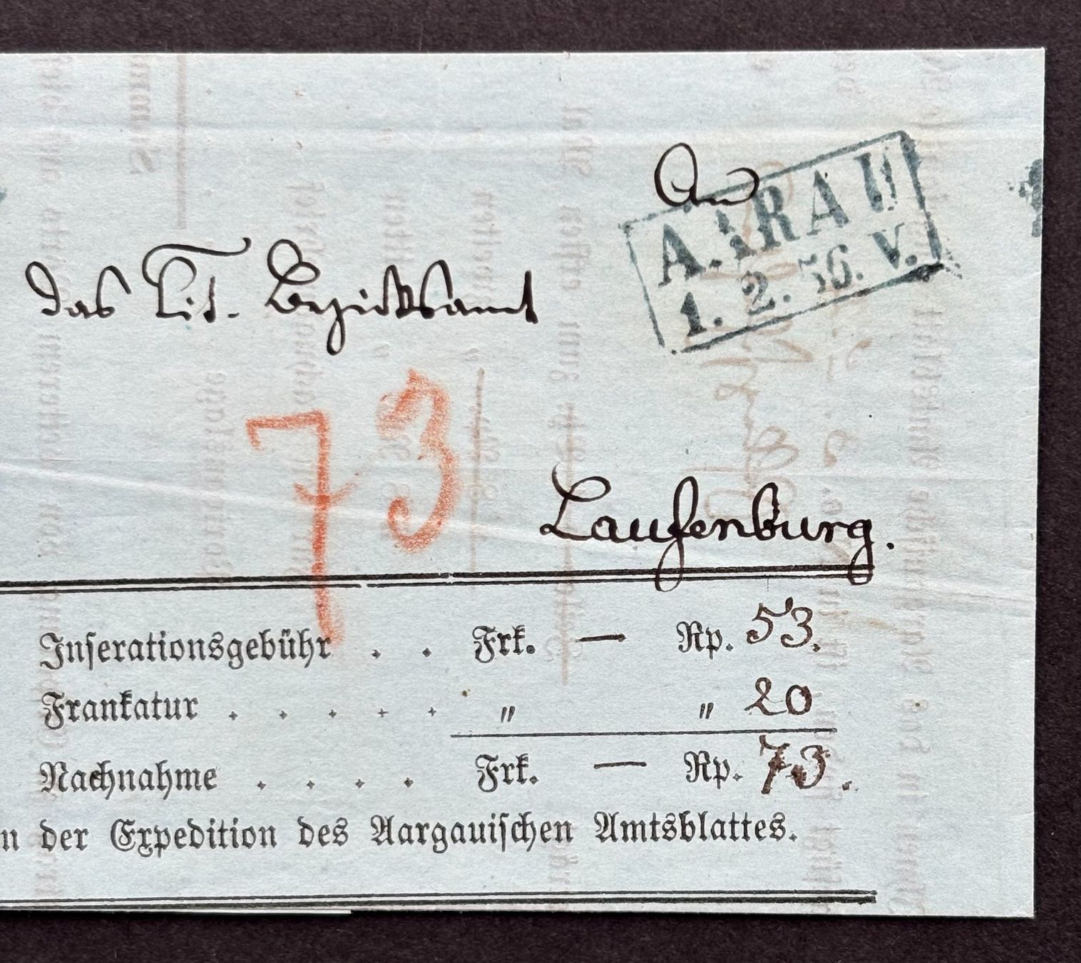 Tutti i francobolli: FALTBRIEF STRUBEL 25B AARAU 1856 – Usato da Ostermundigen venduto da Heavenmaus75 2