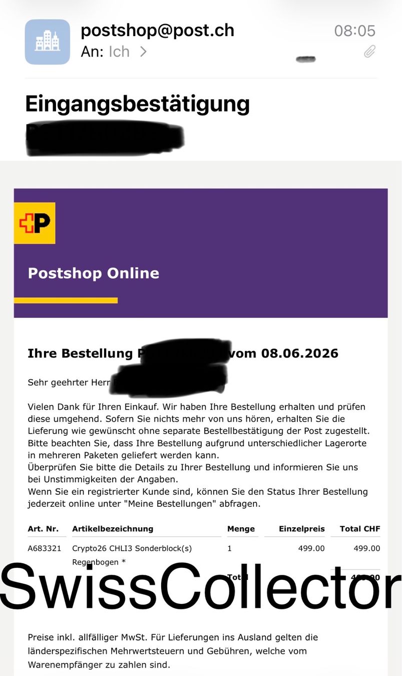 Alle Briefmarken: Crypto Stamp CHLI 3.0 Regenbogen 2026 – Neu und originalverpackt aus Birmensdorf ZH von Swiss-_-Collector 1