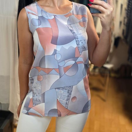 Elegante Bluse Pastell abstrakter Print Gr. M –geometrisch