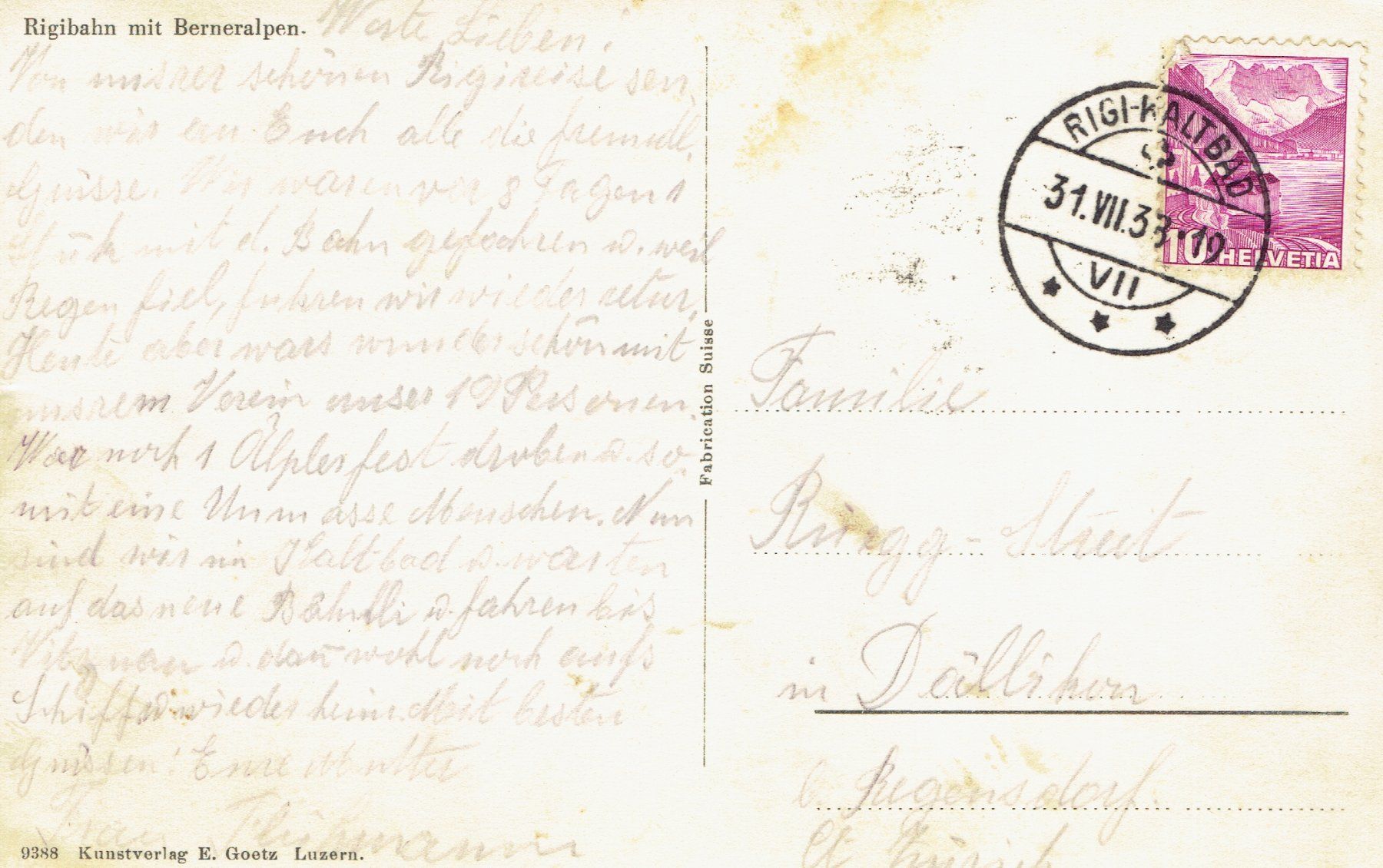 Cartes postales: Rigi-Rigibahn, um 1930 – D'occasion à Otelfingen par Schmitte9 1