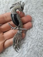 Brosche Vogel Design Silber Onyx Markasit guter Zustand