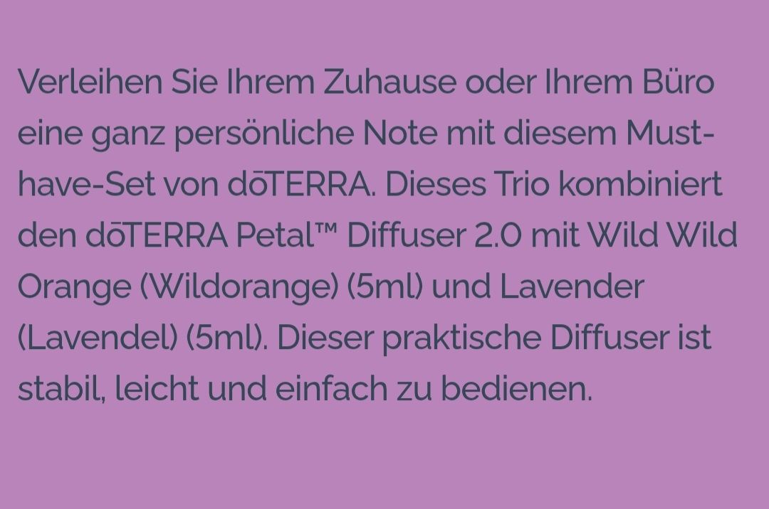 Doterra Duftöldiffusoren: Doterra Diffuser Petal mit 2 Ölen Lavender, Wildorange – Neu und originalverpackt aus Lyss von Infinia 1