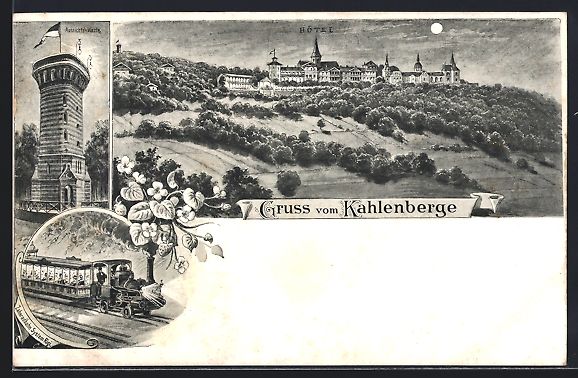 Cartoline postali: Litho Kahlenberg, Hotel bei Mondschein,  – Usato da Berlin venduto da bartko-reher