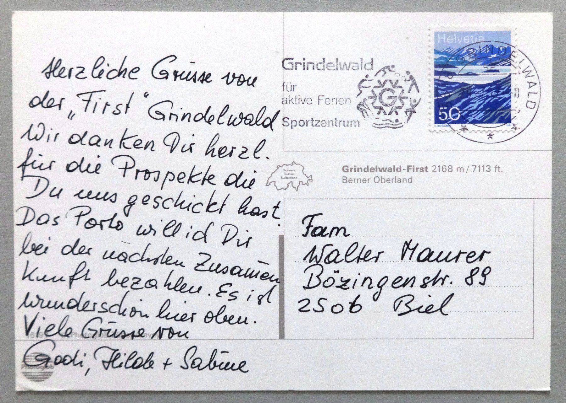 Cartoline postali: Grindelwald-First 2168 m, B.O. – Usato da Fétigny venduto da Billy2miny 1