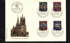 1968 FDC Pro Patria mit Cathèdrale Lausanne (Goldfolie)
