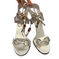 Gucci silver heeled sandals, bamboo detail, size 37
