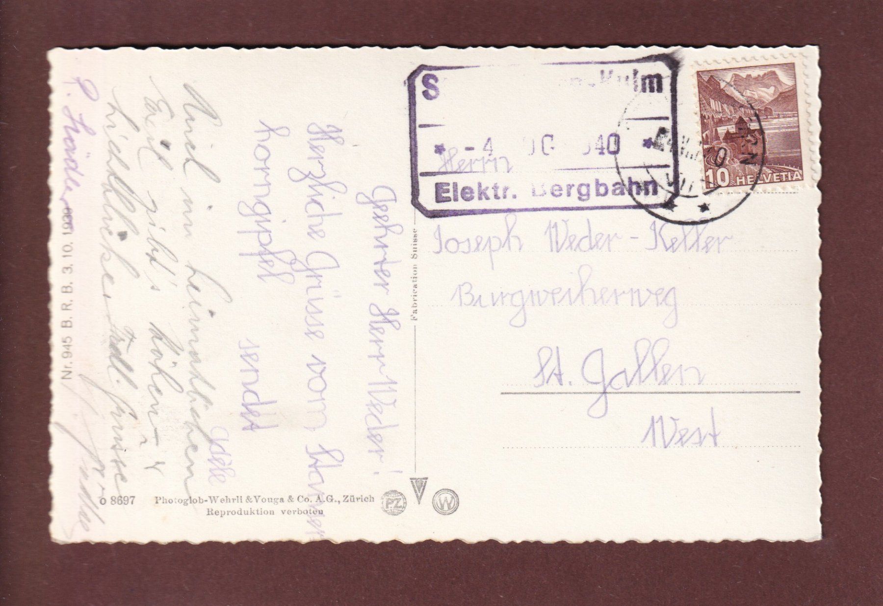 Cartoline postali: STANSERHORN - Hotel - 1940 – Usato da Pully venduto da nicecards 1