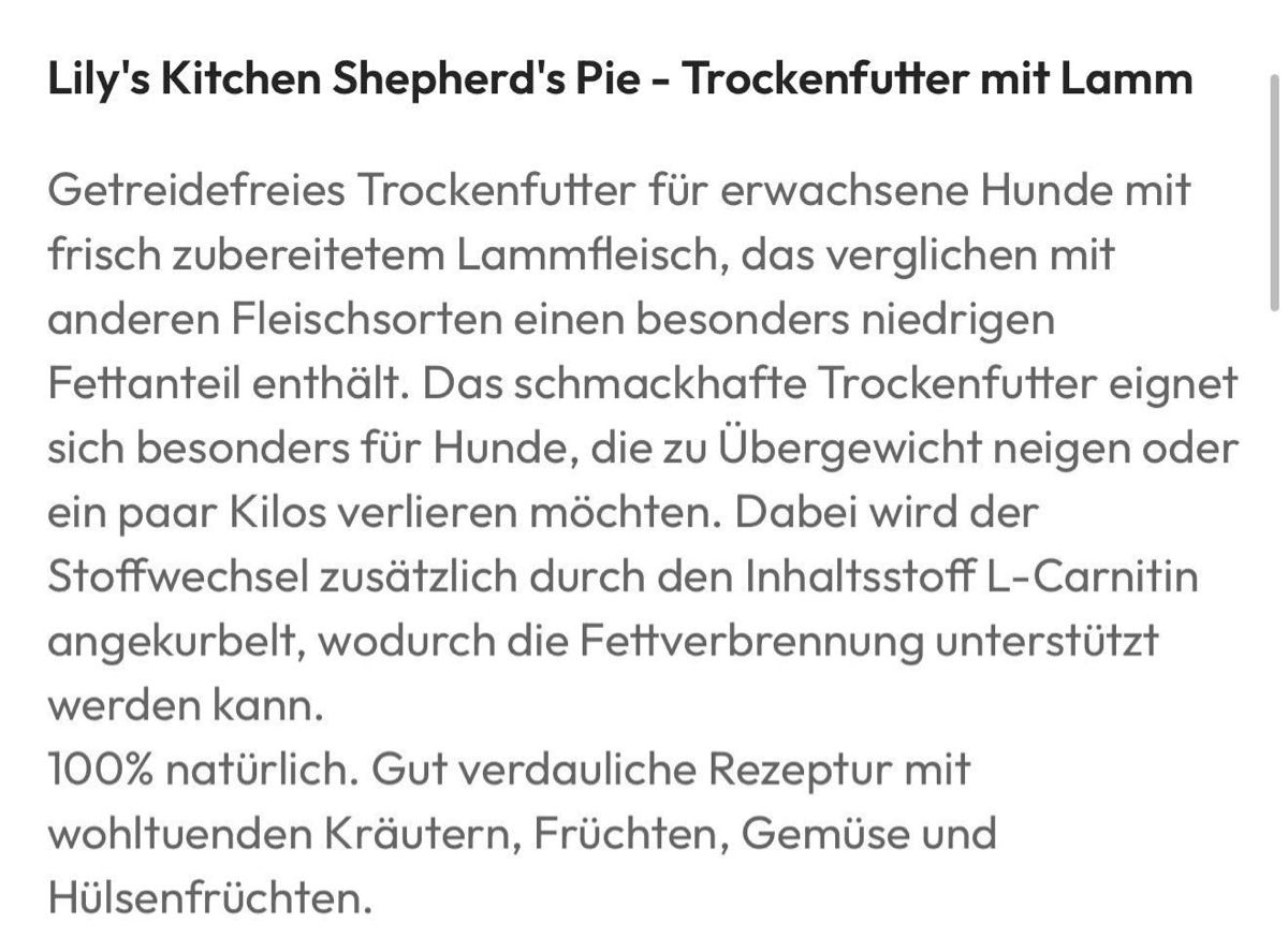 Mangimi: Lily‘s Kitchen Trockenfutter Hunde Lamm – Nuovo e nell'imballaggio originale da Buch am Irchel venduto da Sweetharth 1
