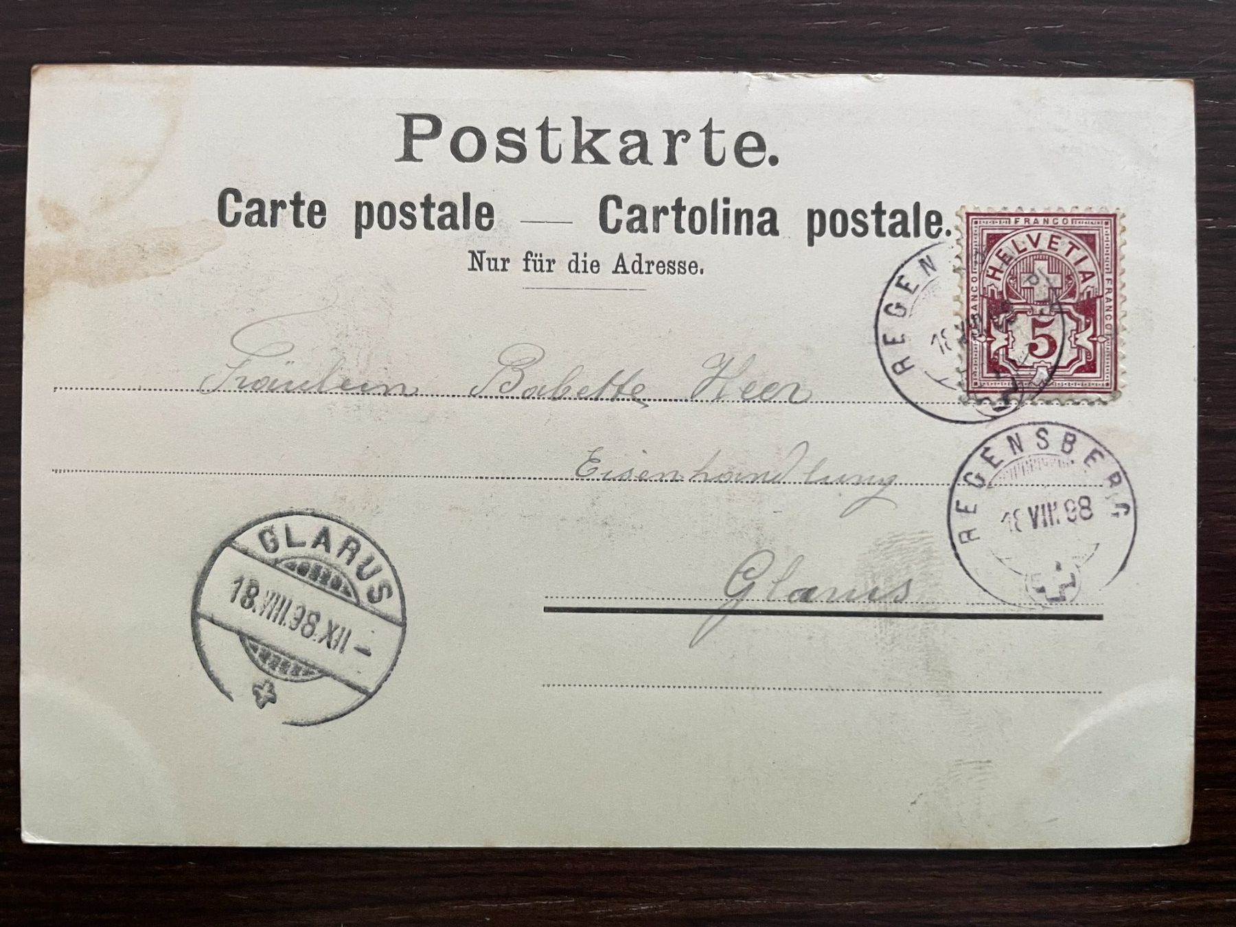 Cartoline postali: GRUSS AUS REGENSBERG 3 Bild, 1898 – Usato da Wald ZH venduto da TLILEF 1