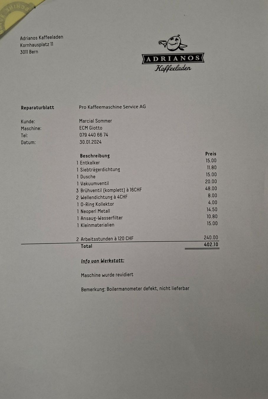 ECM Manufacture Macchine per caffè & Macchine per espresso: ECM Giotto Siebträger-Espressomaschine – Usato da Thun venduto da Marcialmanuel 9