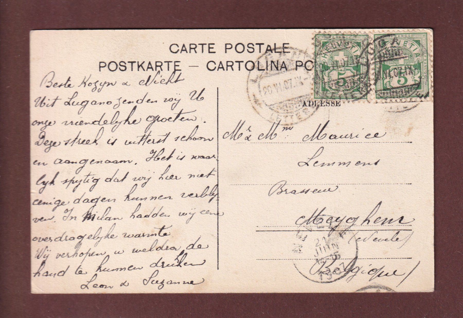 Cartoline postali: LUGANO - Paradiso - 1907 – Usato da Pully venduto da nicecards 1