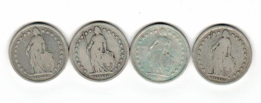 Tutti le monete: 4 x 2 Fr. /1874 - 1875 - 1878 - 1879 – Usato da Wolhusen venduto da Curver9 1